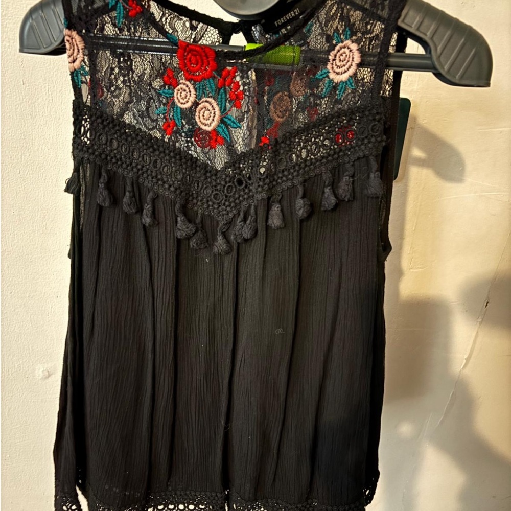 Forever 21 Red Ruffled Embellished Tank Top